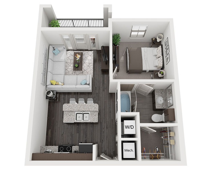 The Magnolia - 1x1 Floor plan